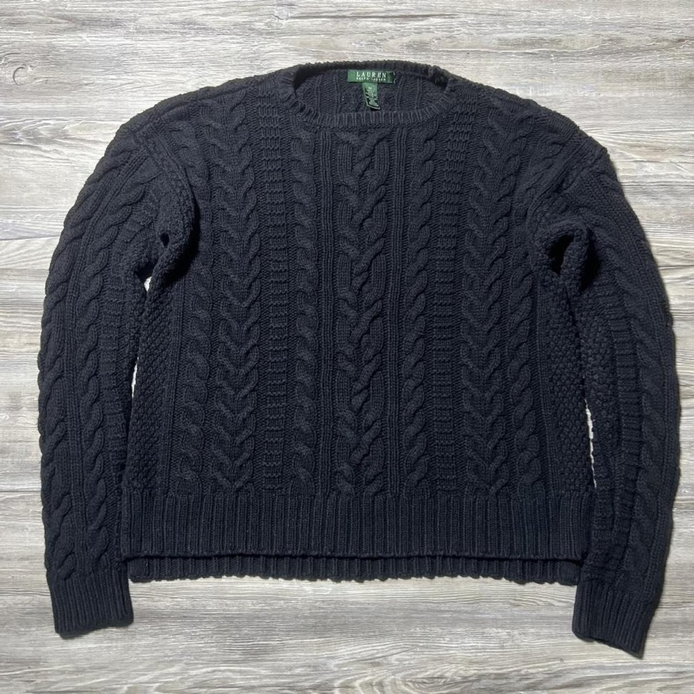 Ralph Lauren Black Cable Knit Turtleneck Sweater